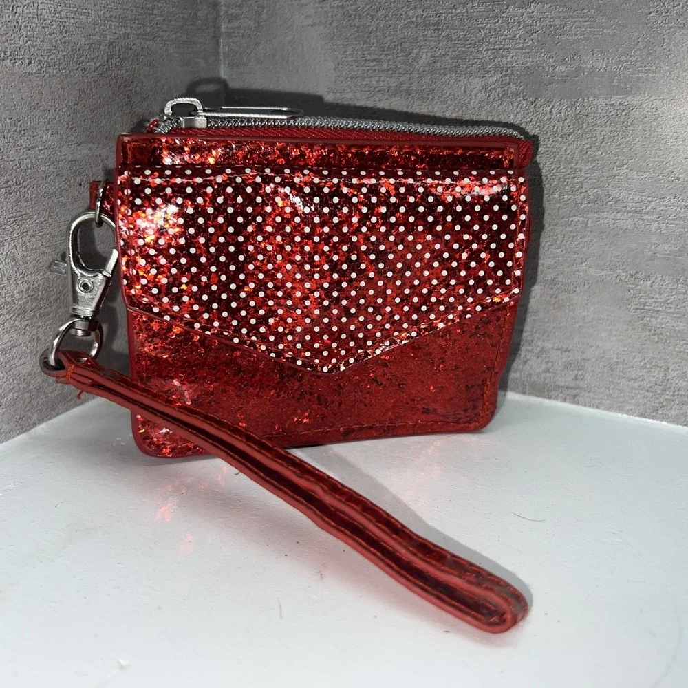 Disney Parks Red Sparkle Minnie Mouse, Zipper Wallet/Button Pocket Purse